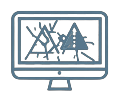 La imagen es un icono de un monitor de ordenador con la pantalla dañada.